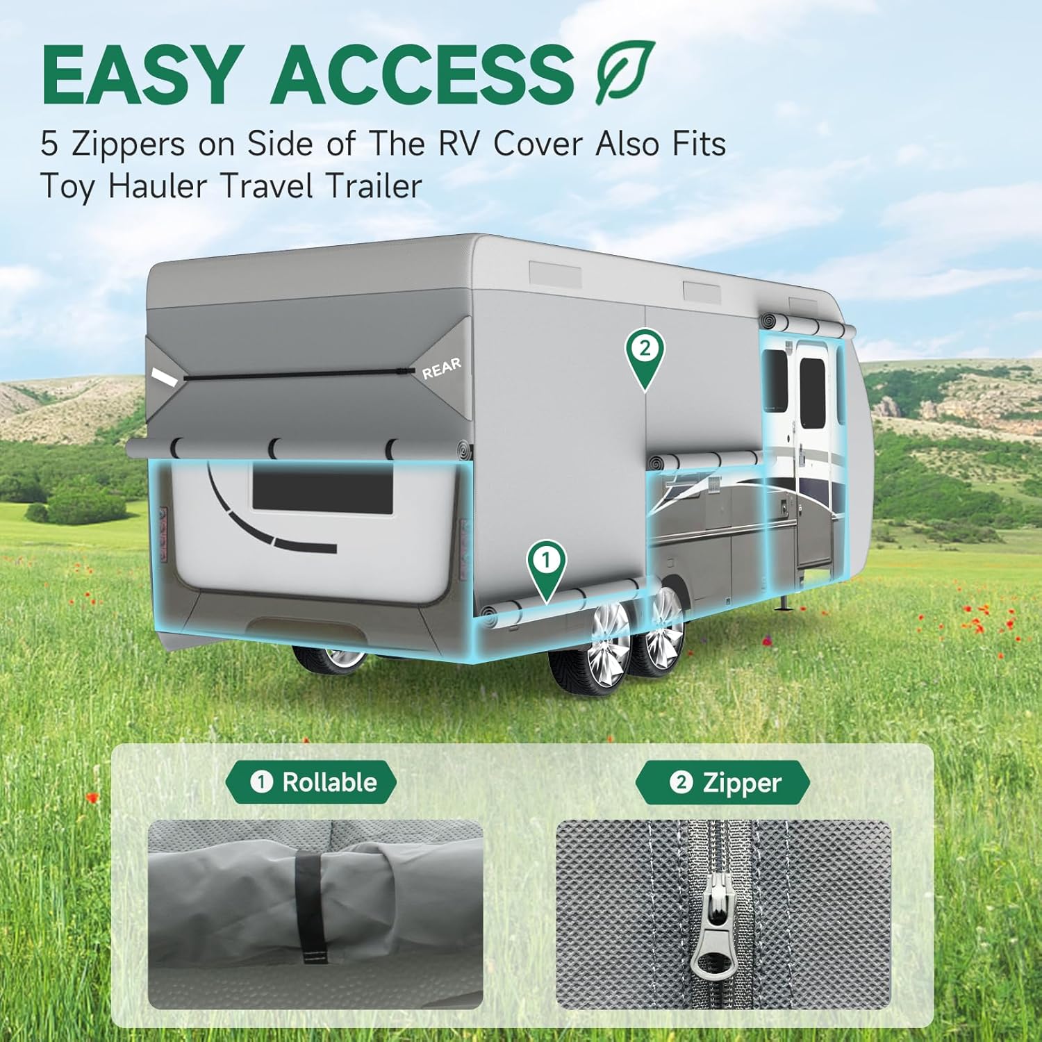 Umbrauto Bi-component Hi-tech Fabric RV Cover,Travel Trailer Cover, Waterproof Camper Cover, Toy Hauler Cover with Tongue Jack Cover, Extra Windproof Ropes, Gutter Covers