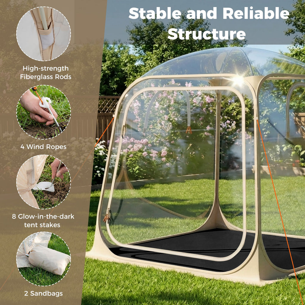 7 x 7 FT Pop Up Sports Tent Clear Bubble Tent All-Weather Waterproof Pod with Sealed Floor