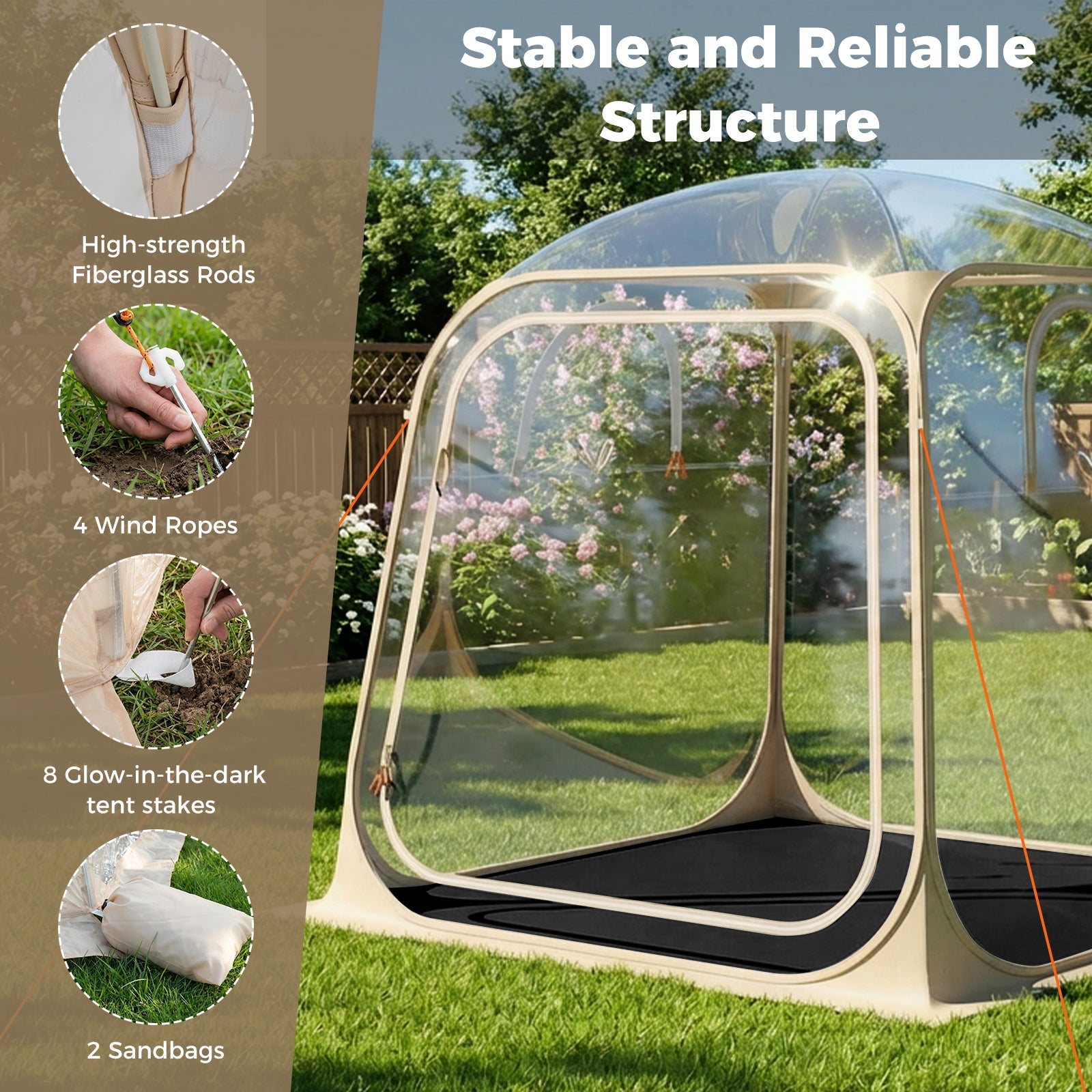 7 x 7 FT Pop Up Sports Tent Clear Bubble Tent All-Weather Waterproof Pod with Sealed Floor