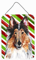 Collie Candy Cane Christmas Wall or Door Hanging Prints Aluminum Metal Sign Kitchen Wall Bar Bathroom Plaque Home Decor Front Door Plaque, 12x16, Multicolor