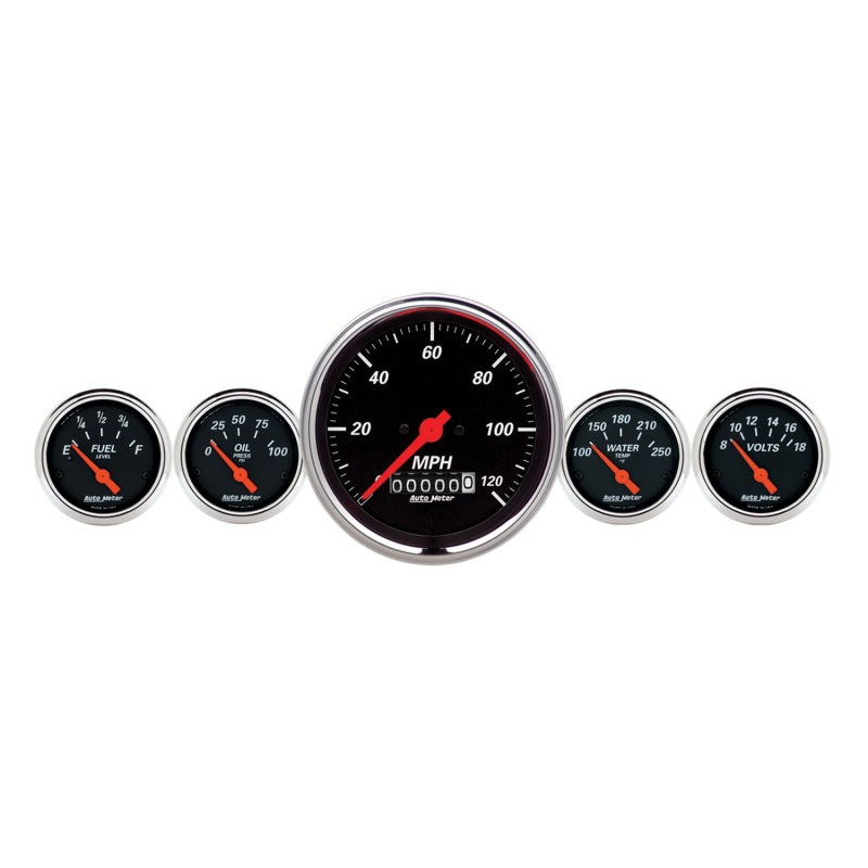 AutoMeter Gauge Kit 5 Pc. 3-3/8in. & 2-1/16in. Elec. Speedometer Designer Black 1440
