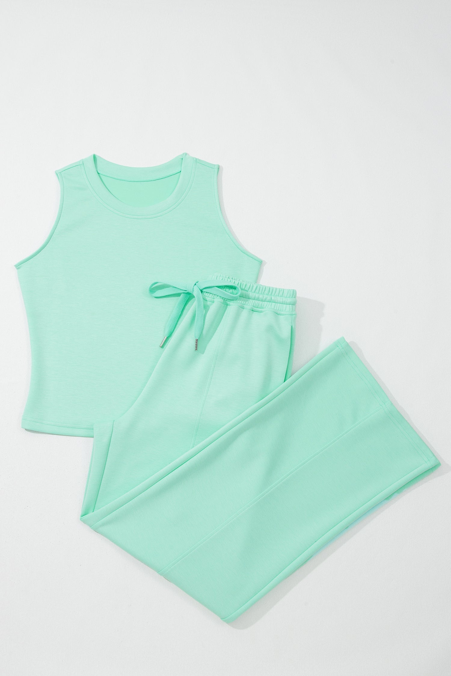 Moonlight Jade Drawstring Elastic Waistband Solid Color Two Piece Casual Set