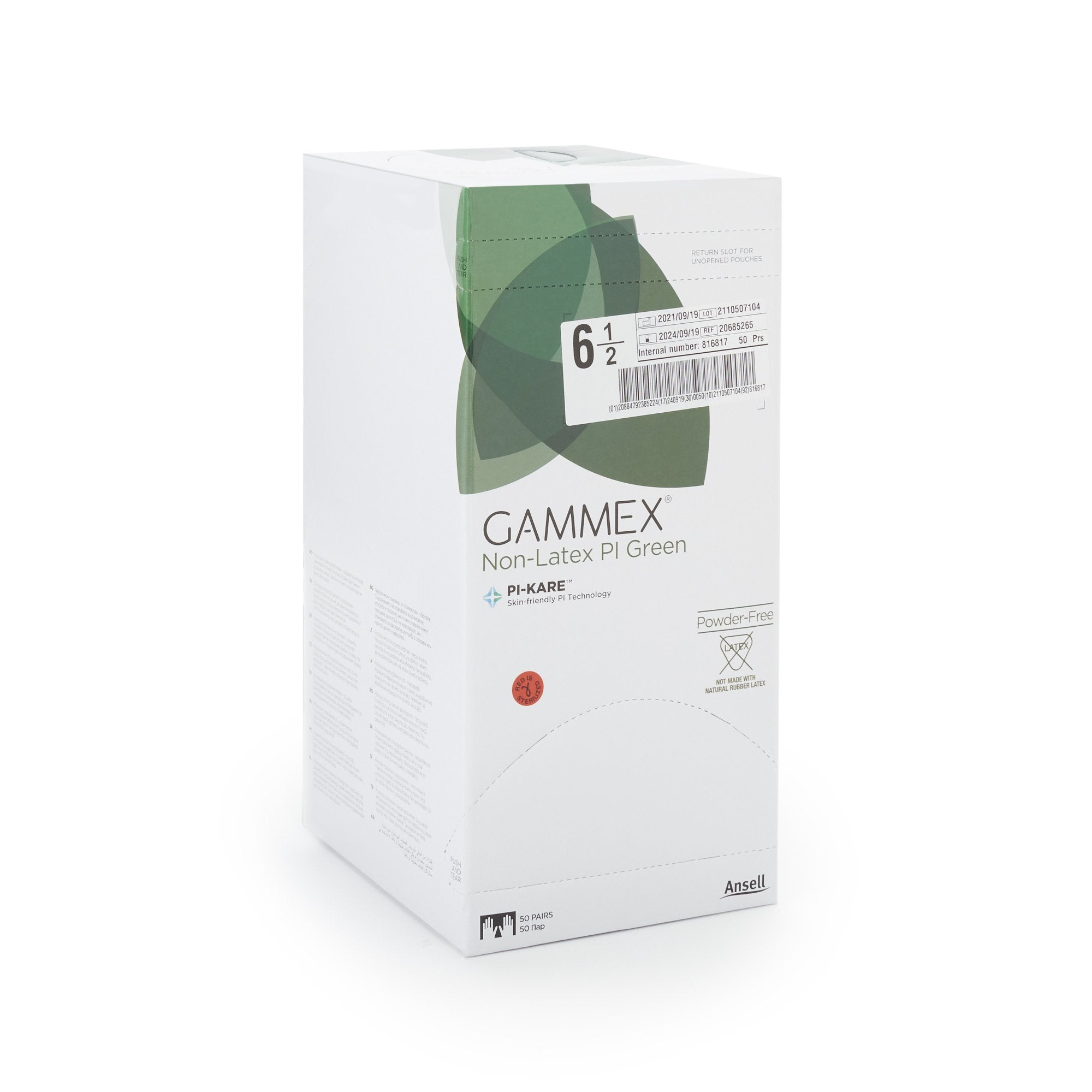 Gammex® Non-Latex PI Green Polyisoprene Surgical Glove, Size 6.5, Light Green 20685265