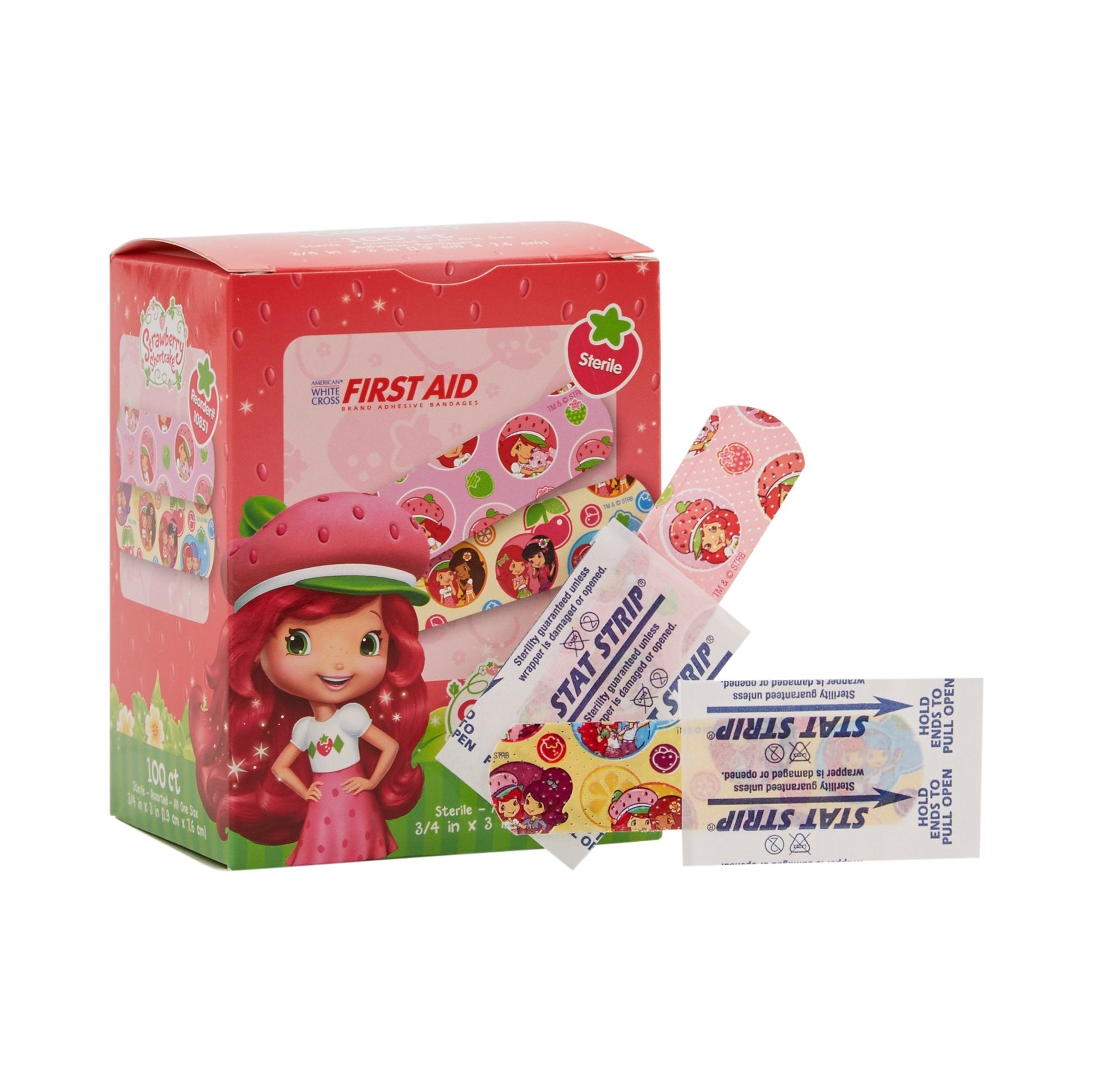 American® White Cross Stat Strip® Strawberry Shortcake Design Adhesive Strips 10851