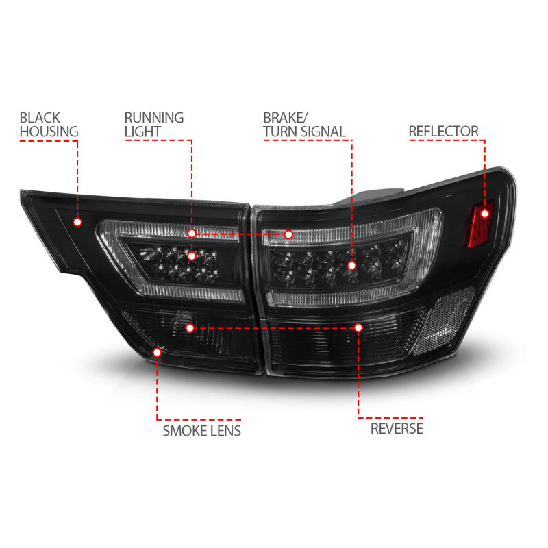 ANZO 11-13 Jeep Grand Cherokee LED Taillights w/ Lightbar Black Housing/Smoke Lens 4pcs 311440