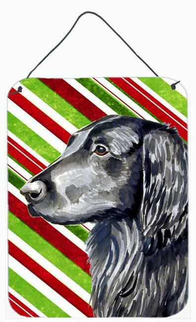 Flat Coated Retriever Candy Cane Holiday Christmas Wall or Door Hanging Prints Aluminum Metal Sign Kitchen Wall Bar Bathroom Plaque Home Decor Front Door Plaque, 12x16, Multicolor