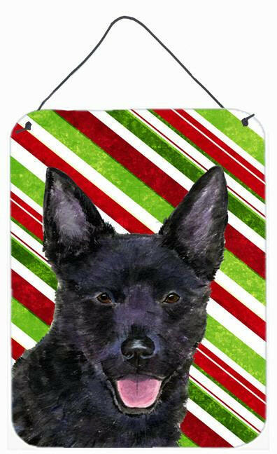 Australian Kelpie Candy Cane Holiday Christmas Wall or Door Hanging Prints Aluminum Metal Sign Kitchen Wall Bar Bathroom Plaque Home Decor Front Door Plaque, 12x16, Multicolor