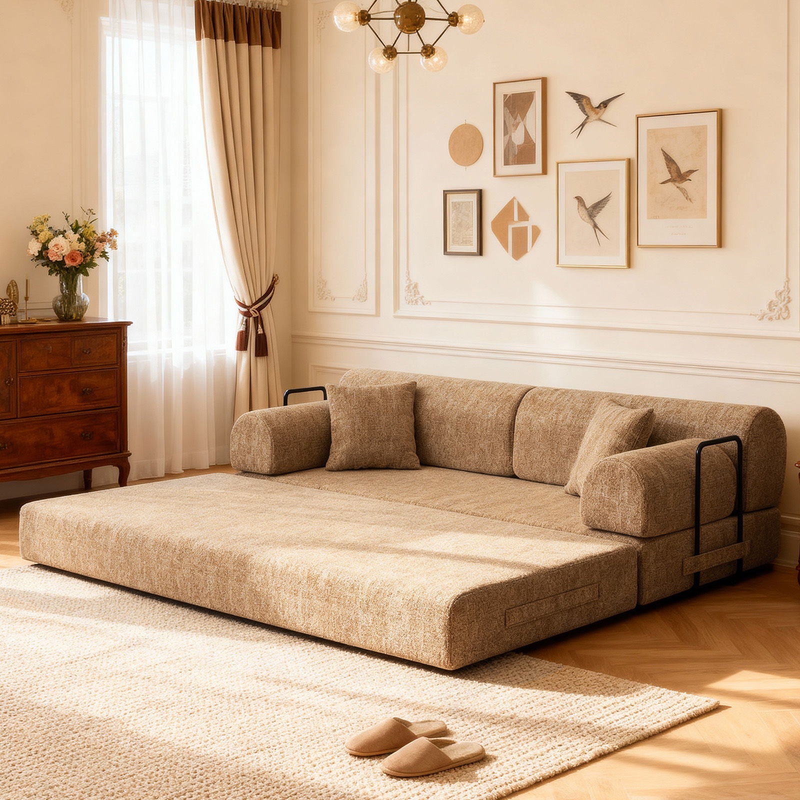 Modern 2 Tone Fabric Convertible Sleeper Sofa Bed