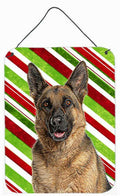 Candy Cane Holiday Christmas German Shepherd Wall or Door Hanging Prints Aluminum Metal Sign Kitchen Wall Bar Bathroom Plaque Home Decor Front Door Plaque, 12x16, Multicolor
