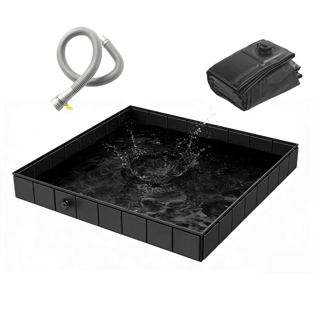 41x41x5.5in Portable Shower Pan Foldable Shower Basin Collapsible Camping Shower Tent Base with Detachable Drain Pipe for Indoor & Outdoor