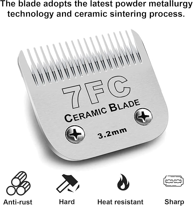 7FC Blades Dog Grooming Clipper Compatible with Andis Pet/Oster A5/Wahl KM Series, Ceramic & Stainless Steel Blade - PhishStones Products