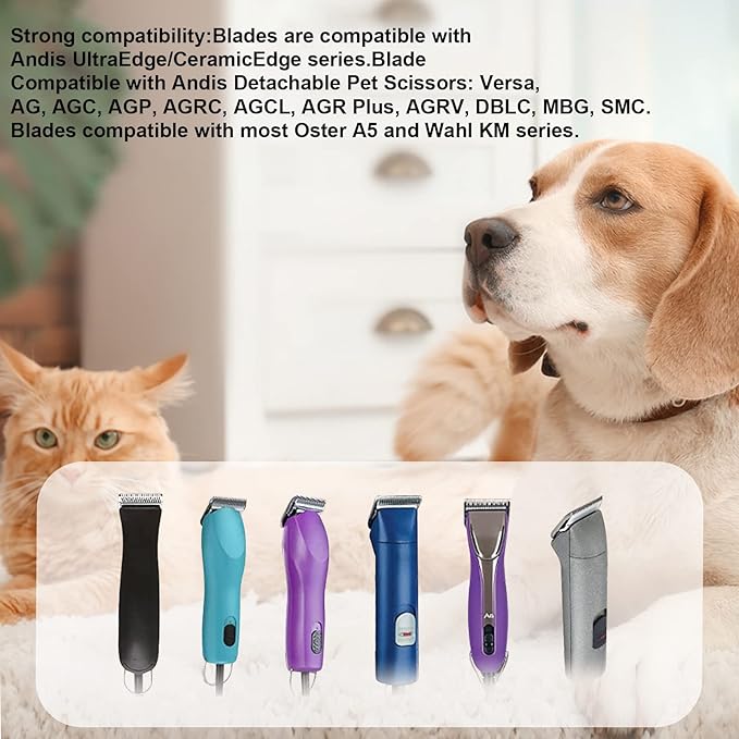 7FC Blades Dog Grooming Clipper Compatible with Andis Pet/Oster A5/Wahl KM Series, Ceramic & Stainless Steel Blade - PhishStones Products