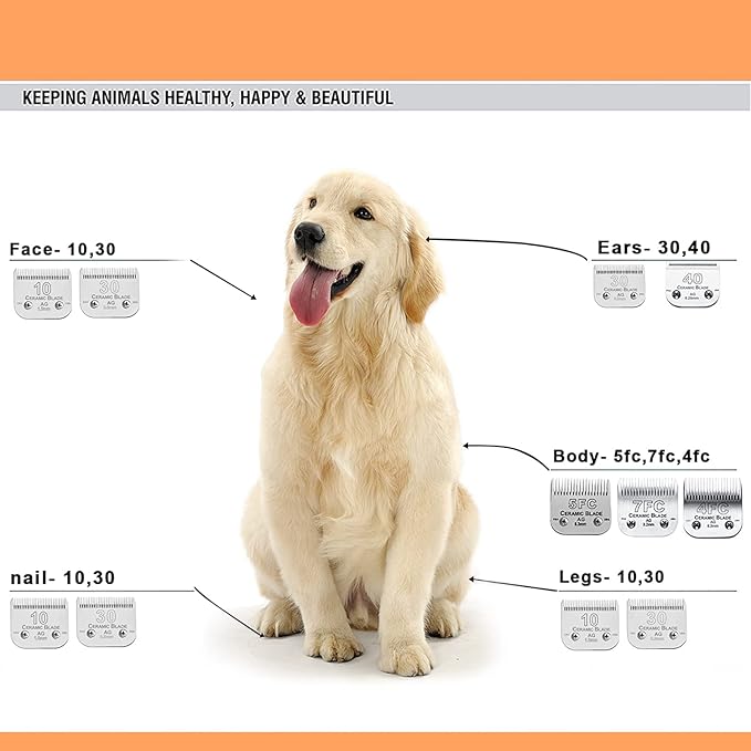 7FC Blades Dog Grooming Clipper Compatible with Andis Pet/Oster A5/Wahl KM Series, Ceramic & Stainless Steel Blade - PhishStones Products