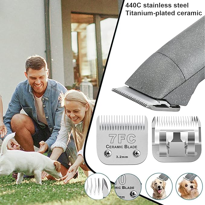 7FC Blades Dog Grooming Clipper Compatible with Andis Pet/Oster A5/Wahl KM Series, Ceramic & Stainless Steel Blade - PhishStones Products