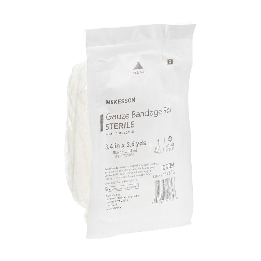 McKesson Sterile Fluff Bandage Roll, 3-2/5 Inch x 3-3/5 Yard, 6-Ply 16-4263