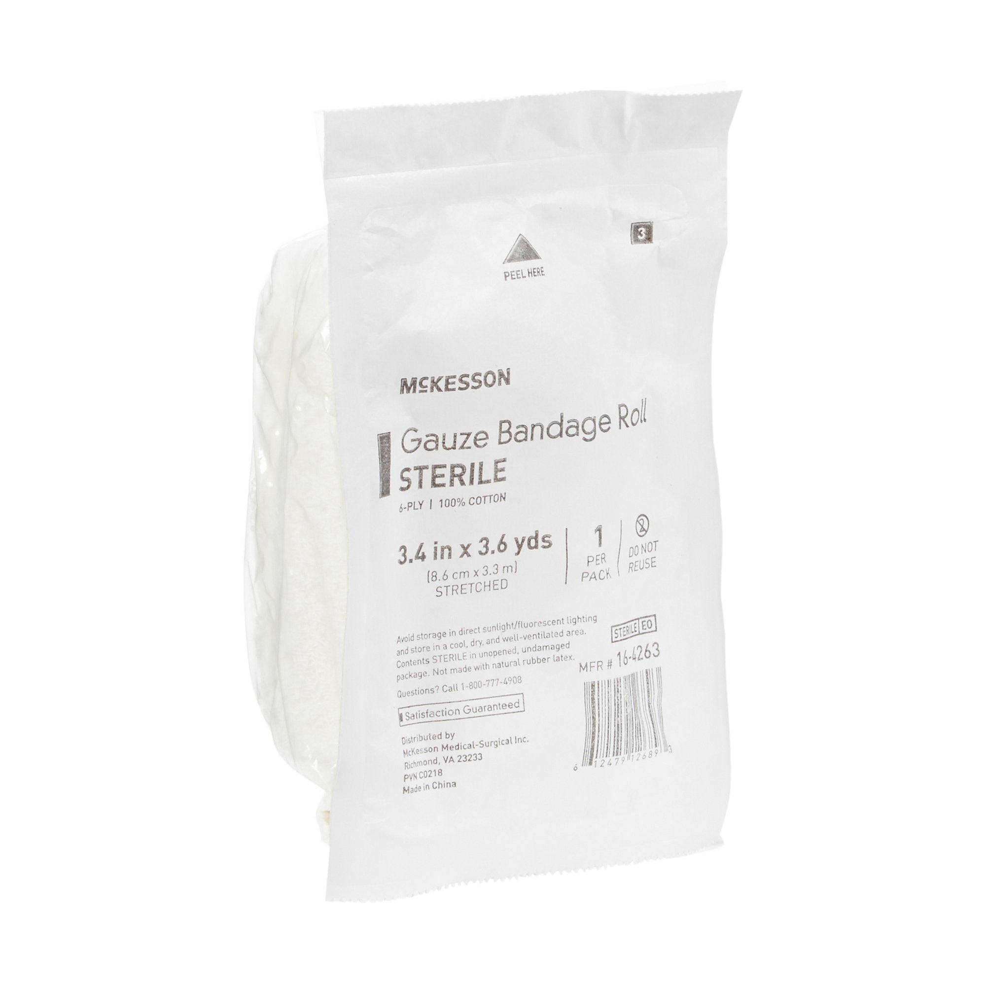 McKesson Sterile Fluff Bandage Roll, 3-2/5 Inch x 3-3/5 Yard, 6-Ply 16-4263