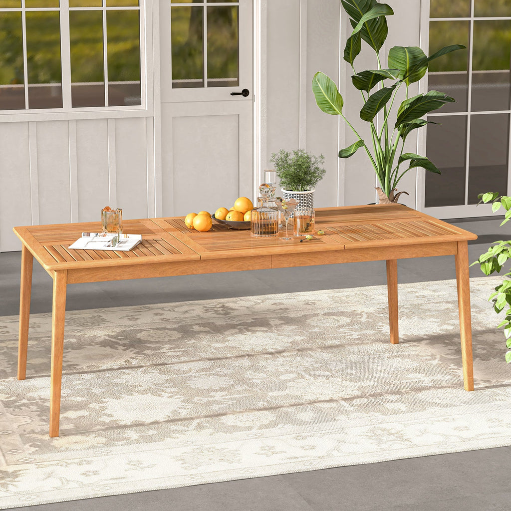 8-Person Outdoor Acacia Wood Dining Rectangular Bistro Table with Umbrella Hole