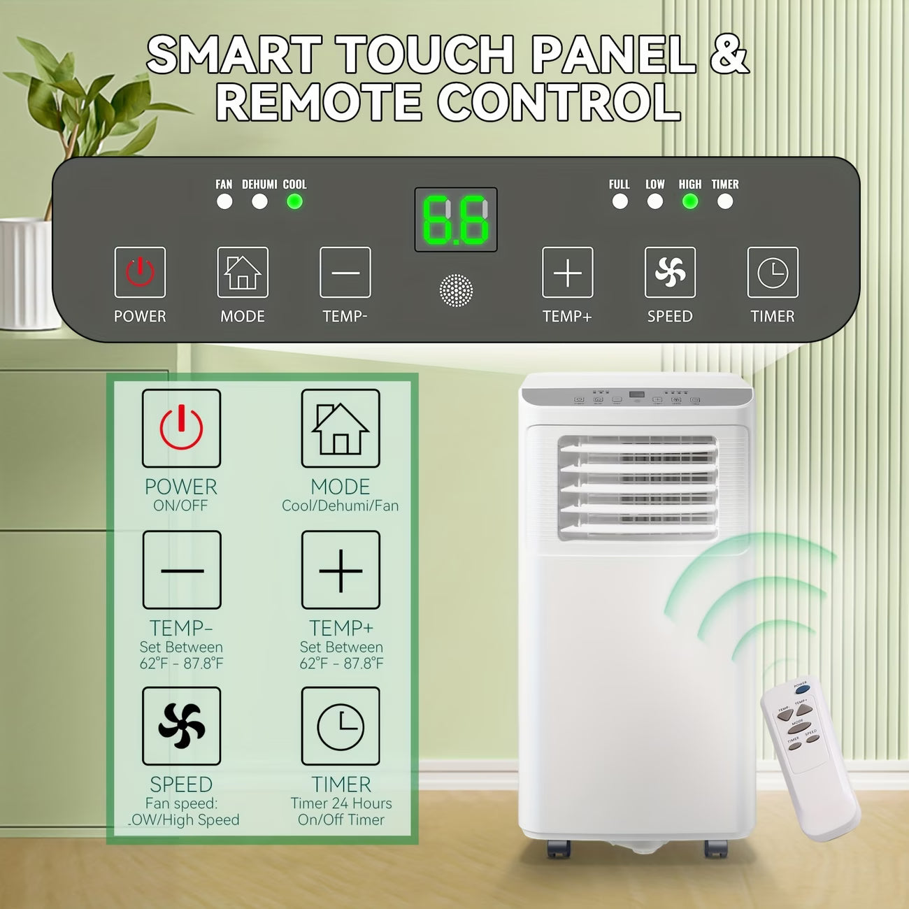 8000 BTU Portable AC Unit (4400BTU SACC) with Remote, 24-Hour Timer, Dehumidifier, And Compact 3-In-1 Air Cooler for Small Spaces, Bedrooms, And Home Offices
