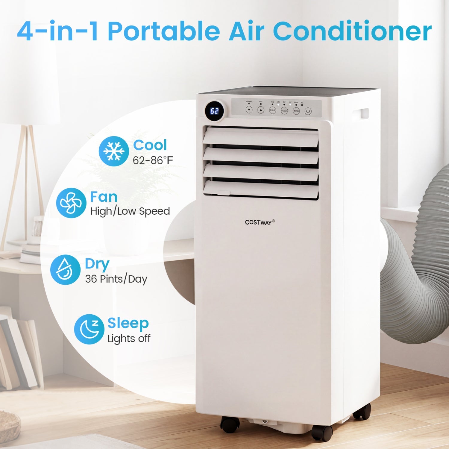 8000 BTU Portable Air Conditioner with Dehumidifier & Timer
