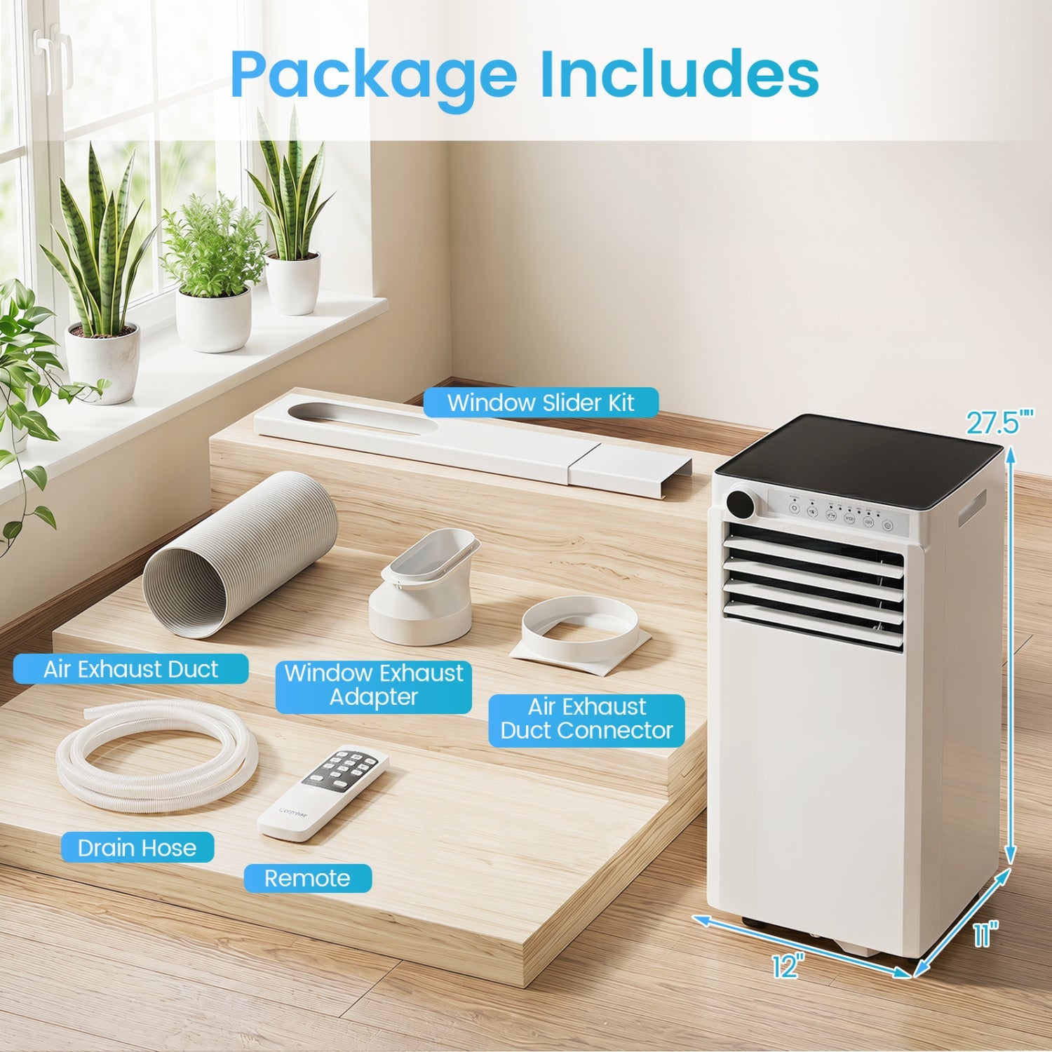 8000 BTU Portable Air Conditioner with Dehumidifier & Timer