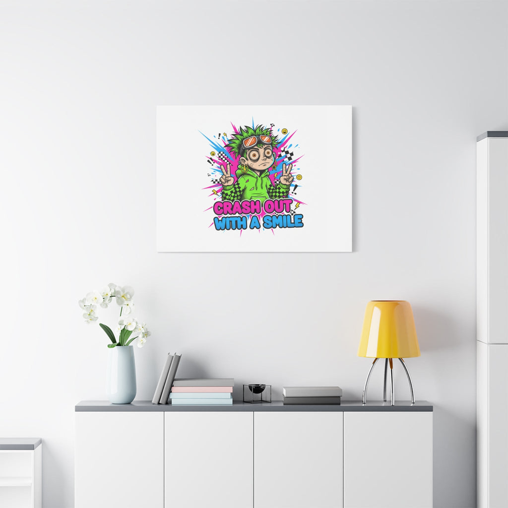 Crash Out With a Smile Canvas Print | Neon Skate Graffiti, Meme Meltdown Art