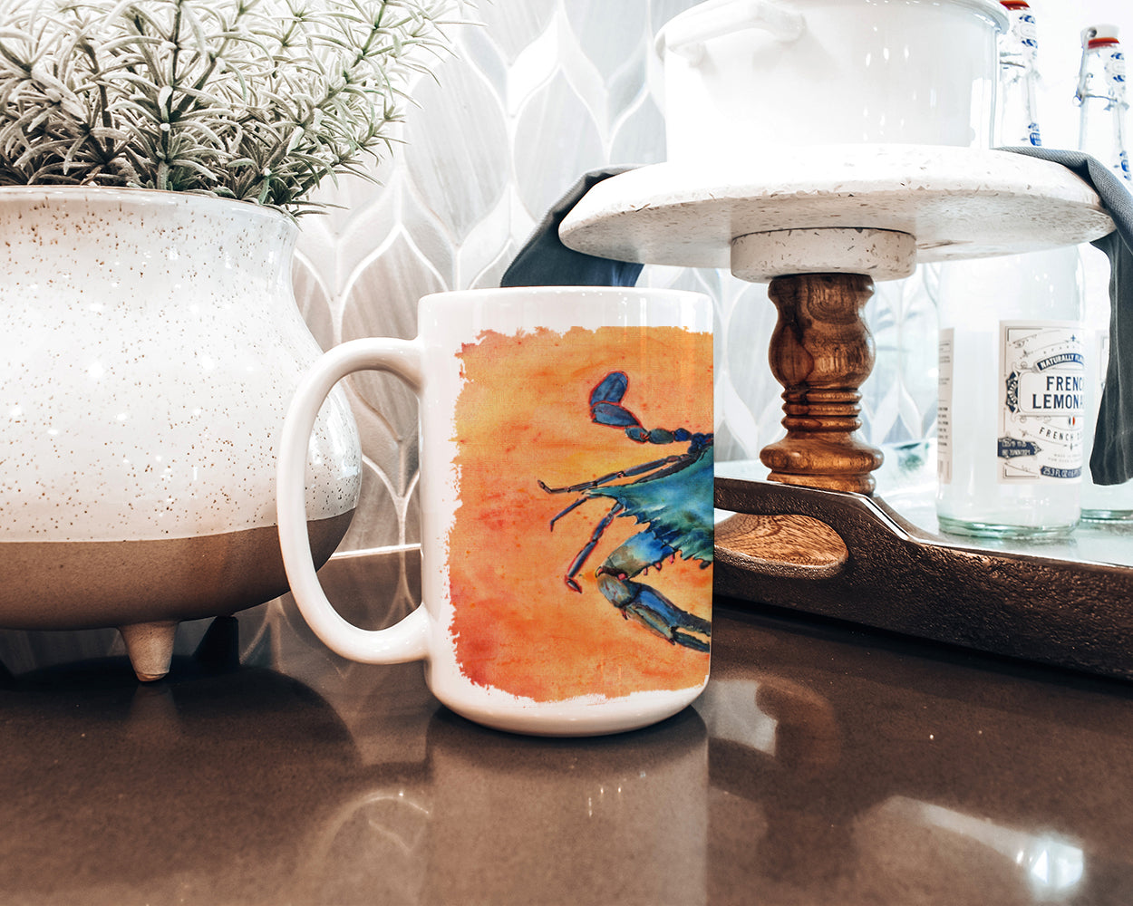 Crab Ceramic Coffee Mug 15 oz Decorative Large C Handle Mug Cup for Tea, Cocoa Hot Chocolate