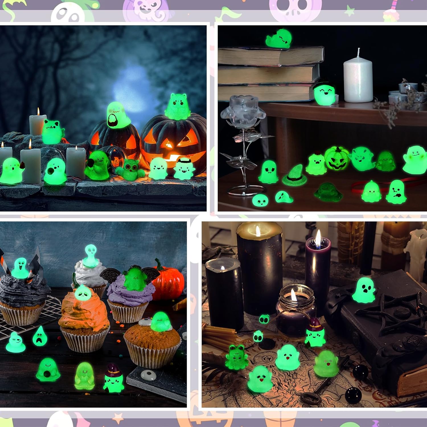 58 Pcs Halloween Luminous Mini Figures Glow in Dark Tiny Resin Figures Set Fairy House Diorama Accessories Halloween Pumpkin Ghost Skull Ornament for Garden Dollhouse Craft DIY (Wizard)