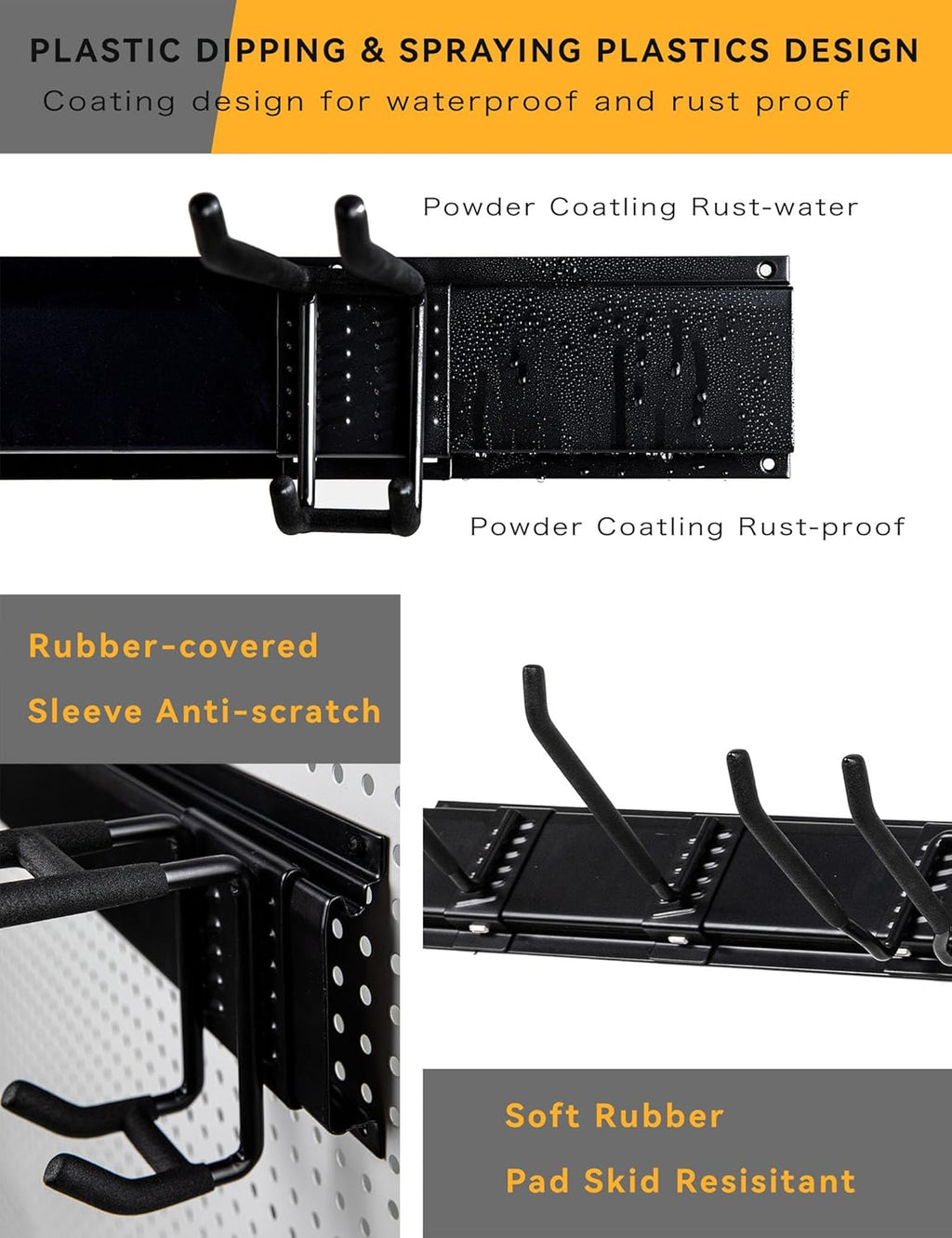 96 Inch Wall Mount Garden Tool Organizer, Garage Storage, Adjustable with 12 Heavy Duty Hooks and 4 Cable Ties, Max Load 960lbs, Black Iron, 96 x 1 x 4 Inches