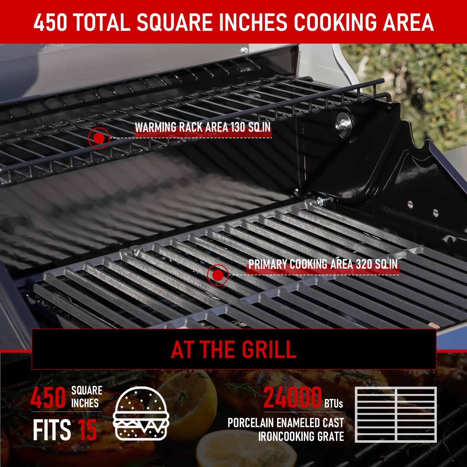 Monument Grills 2-Burner Stainless Steel Liquid Propane Gas Patio Garden Barbecue Grill with Clearview® Lid, Knob Control and Two Foldable Shelves Mesa200R, Red