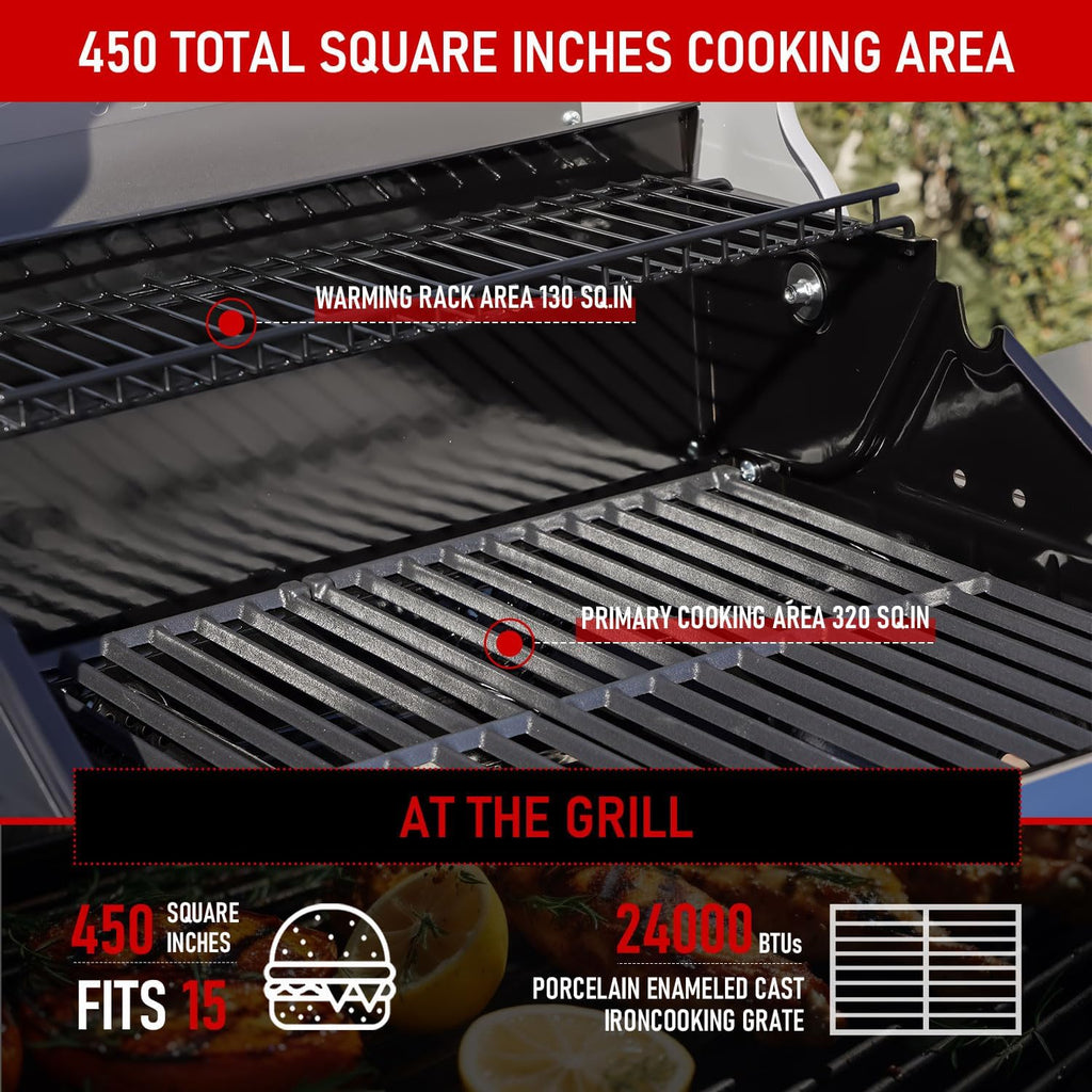 Monument Grills 2-Burner Stainless Steel Liquid Propane Gas Patio Garden Barbecue Grill with Clearview® Lid, Knob Control and Two Foldable Shelves Mesa200G, Green