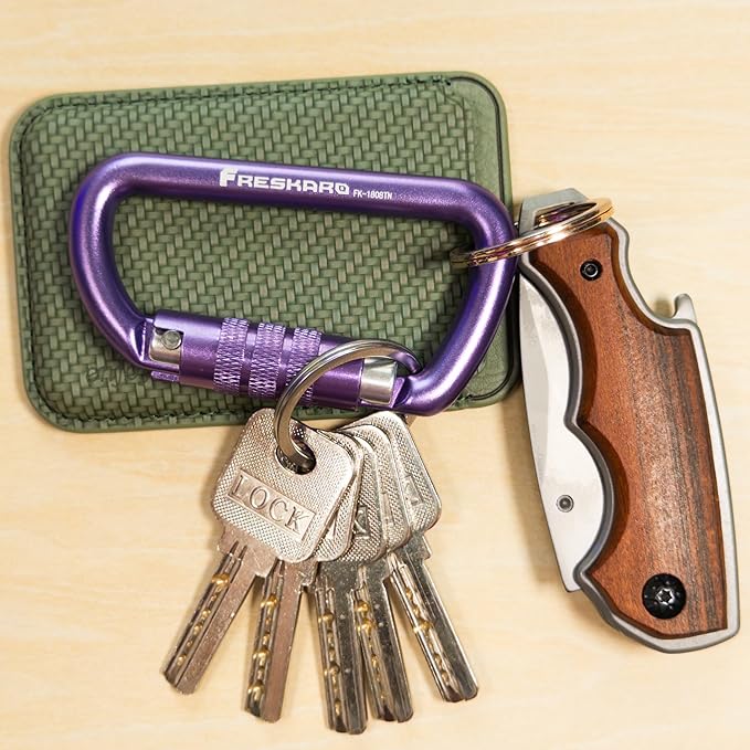 FresKaro 3inch 12kN-2698lbs Auto Locking Carabiner Clips, Solid D Shape, Heavy Duty 7075 Aluminum, Lightweight 1.09oz, Rust Proof, for Hammock, Hiking, Dog Leash, Keychain etc., Multi-Colors