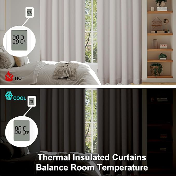 Simplebrand Ava Natural Blackout Curtains for Bedroom 84 Inch Length 2 Panels Set, Solid Thermal Insulated Privacy Living Room Window Treatment Curtains Blackout Drapes, W40 x L84 Inch, Natural