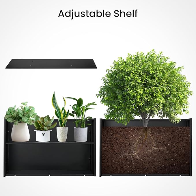 Heavy-Duty Steel Planter Box 38”x12”x30”, Rust-Resistant Large Outdoor & Indoor Plant Container, Metal Garden Box with Drainage Holes & Reinforced Edges