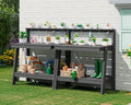 SERWALL Potting Bench Outdoor with Storage Set of 2, 3-Tier HDPE Gardening Table with Angled Legs & Tool Hooks, All-Weather Heavy Duty Potting Table for Patio, Backyard, Garden, Gray