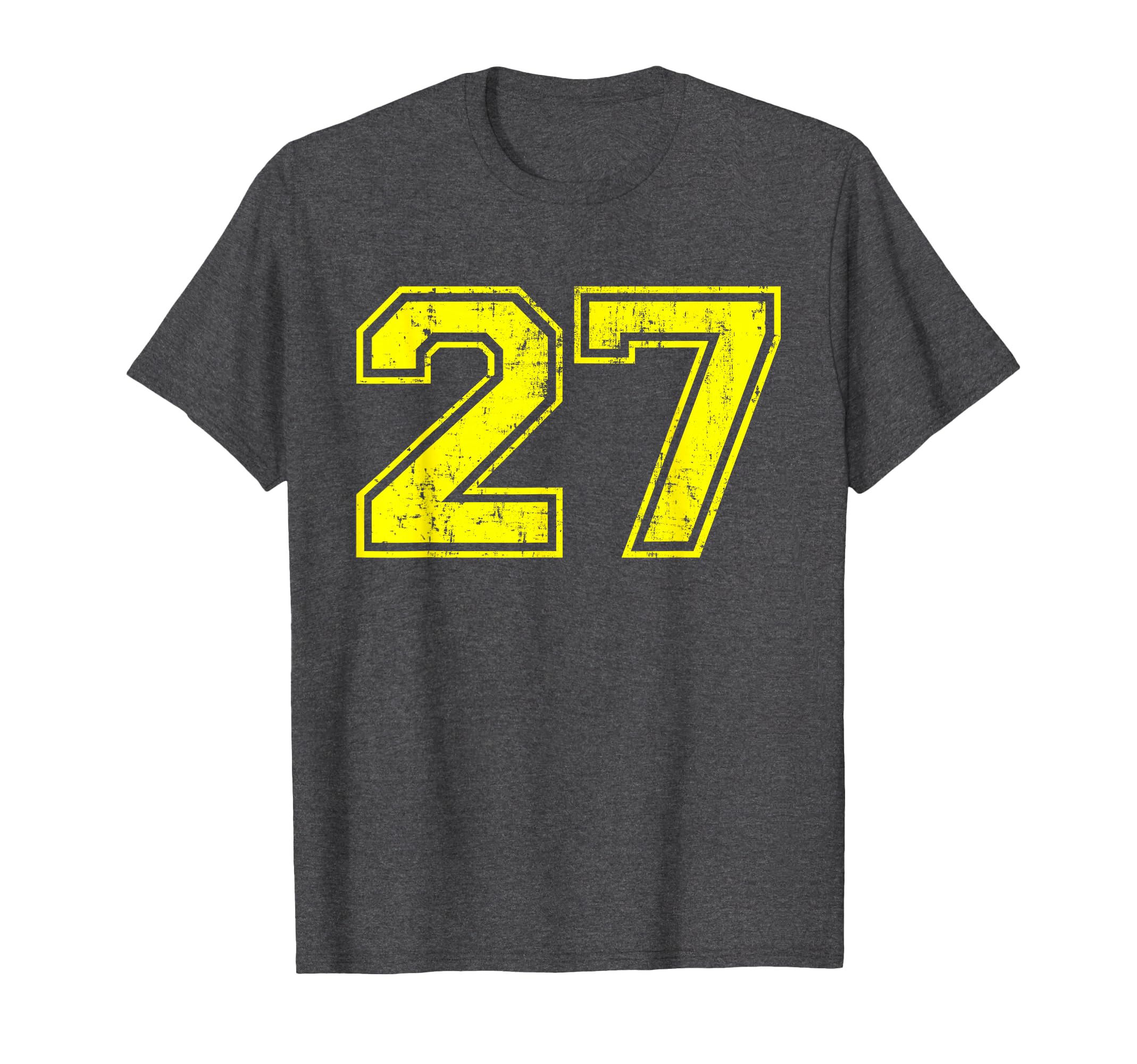 Number 27 Varsity Distressed Sport Team T-Shirt - Graphic Print for Adults