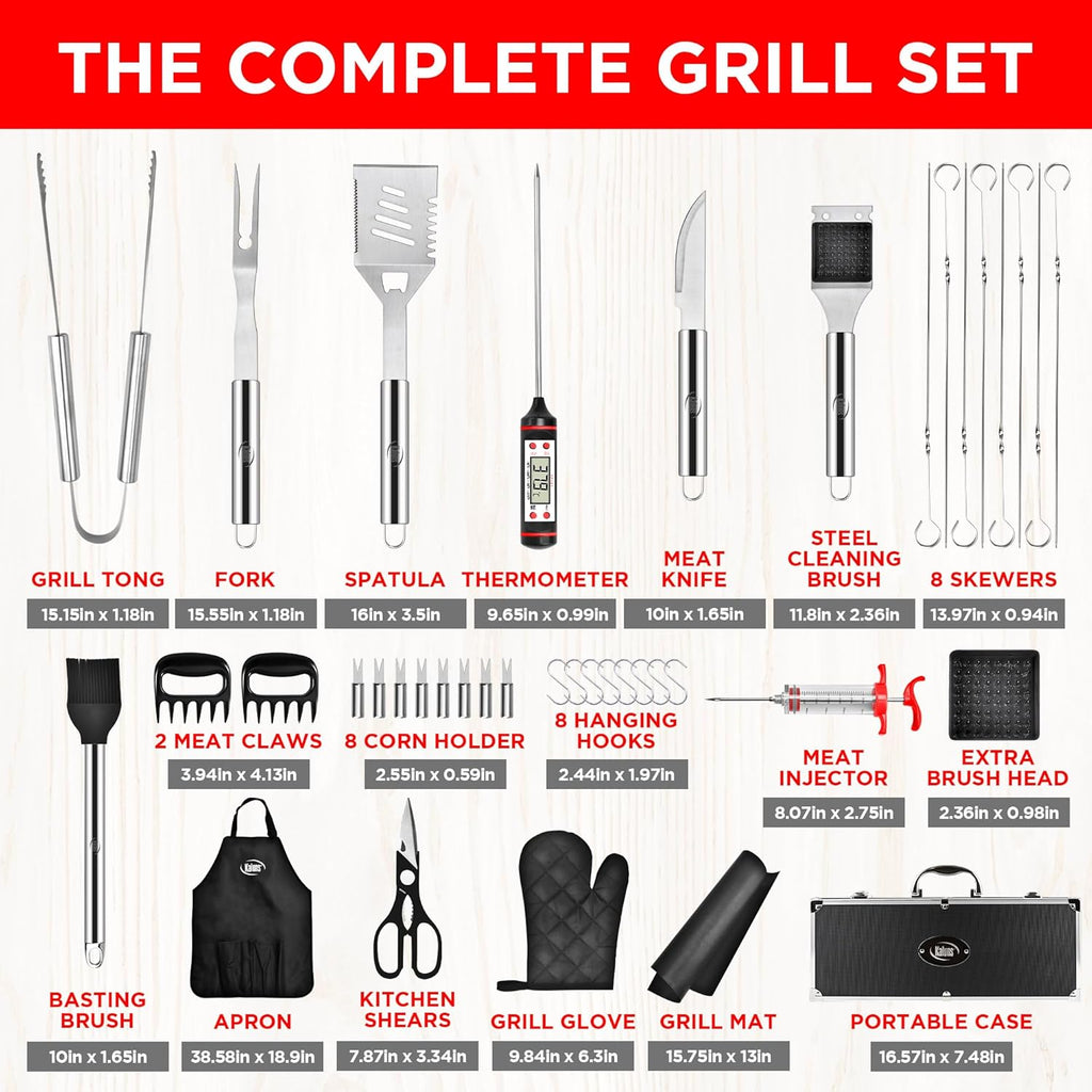 Kaluns BBQ Accessories, Complete Grill Set Dad Gifts for Christamas, 40 Pcs Premium Heavy Duty Stainless Steel Barbecue Grill Accessories for Outdoor Grill Gifts for Men Dad