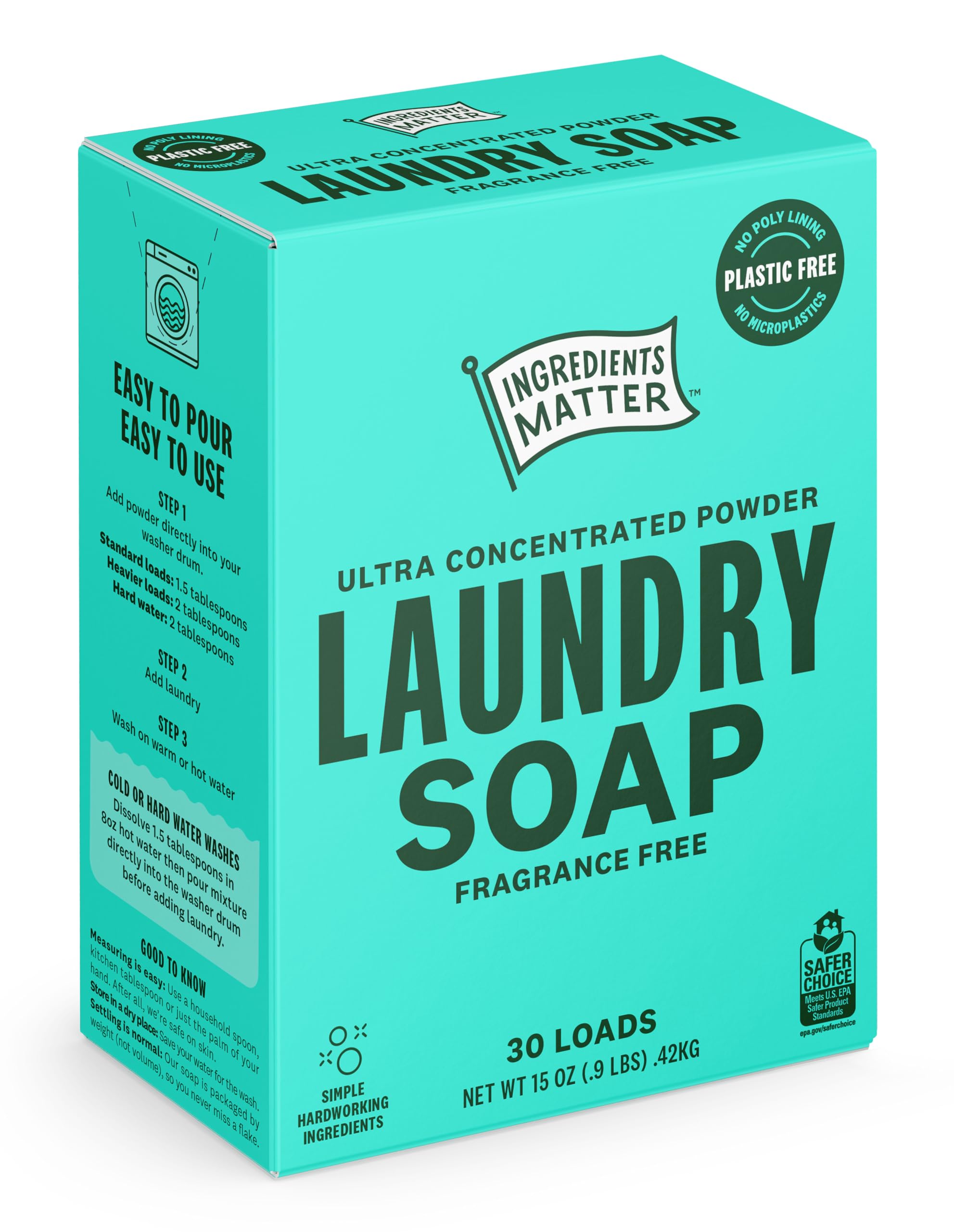 Ingredients Matters - Fragrance-Free Laundry Soap Powder, 15 oz (Pack of 8) - Gentle Clean Detergent