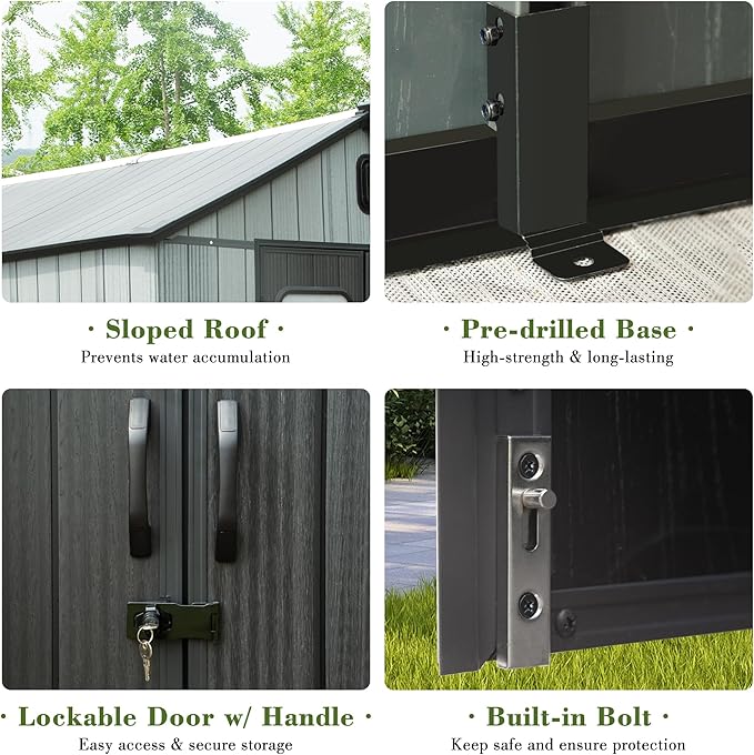 Domi 8x8FT Outdoor Resin Storage Shed with Transparent Windows & Louvered Vents, Plastic Tool Shed with Double Lockable Doors & Gable Roof, Outside Garden Shed for Backyard, Patio, Lawn, Grey