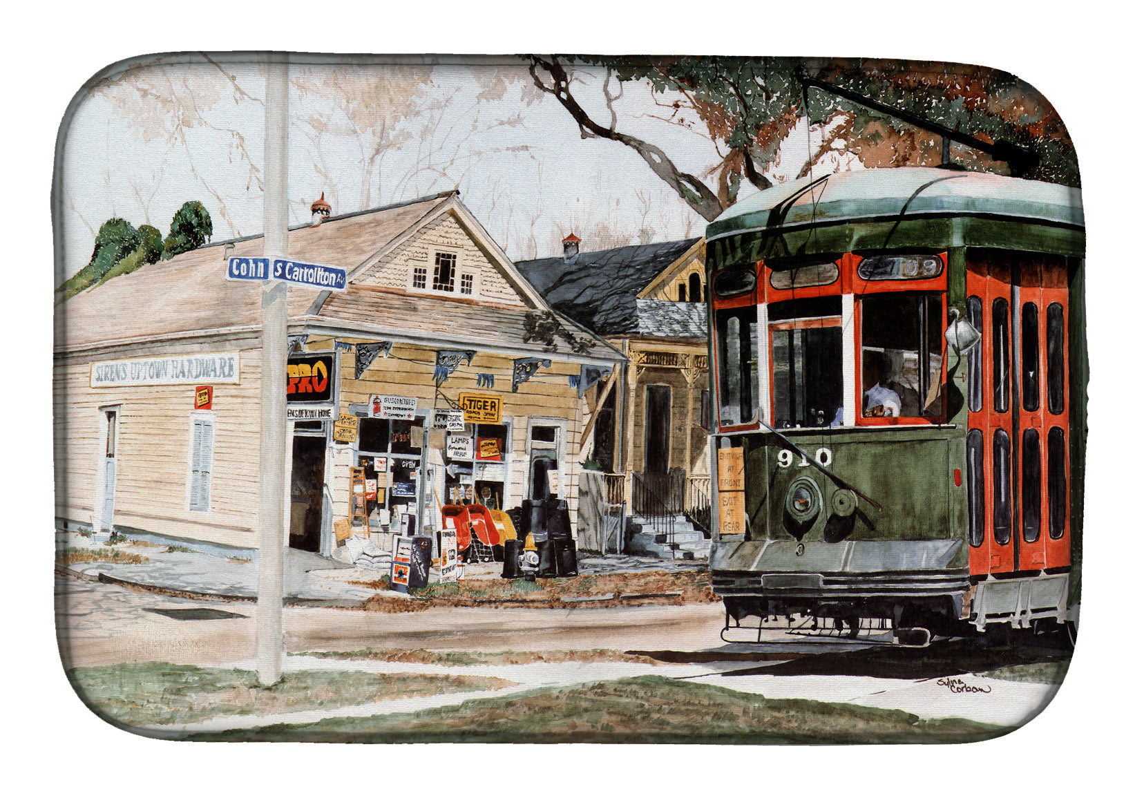 New Orleans Street Car Dish Drying Mat Absorbent Dish Drying Mat Pad for Kitchen Counter Dish Drainer Mat for Countertop, 14 x 21", Multicolor
