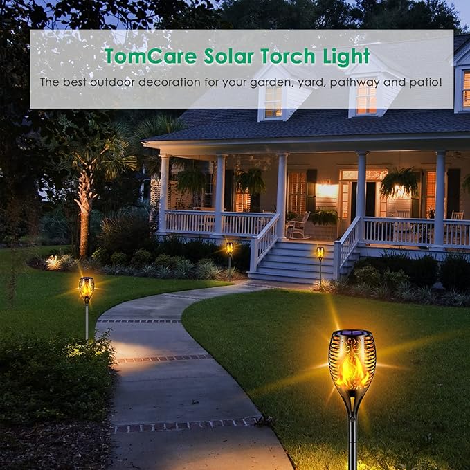 TomCare Solar Lights Outdoor 99 LED Higher & Larger Flickering Flame Solar Torch Lights 43" Waterproof Outdoor Lighting Solar Powered Pathway Lights Christmas Decorations for Garden Patio Yard, 4Pack