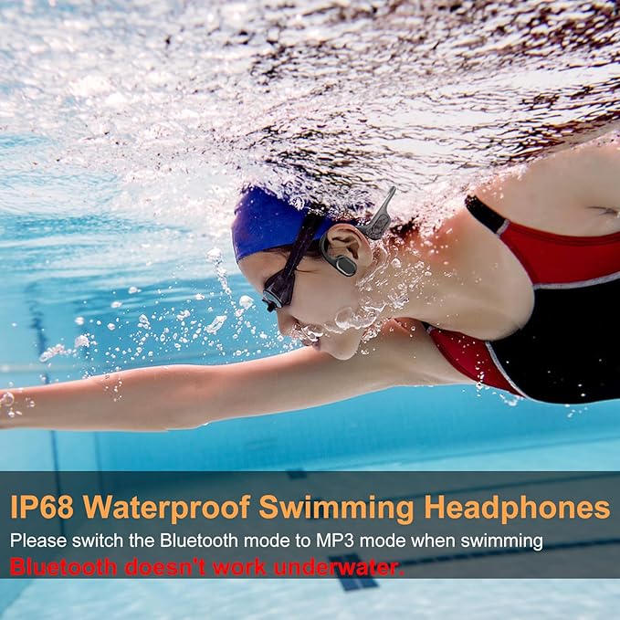 Bone Conduction Bluetooth Headphones-SurfAudio, IP68 Waterproof Swimming Headphones with 32GB MP3 Player, Lightweight Open Ear Design for Swimming/Surfing/Marathon/Cycling(Purple)