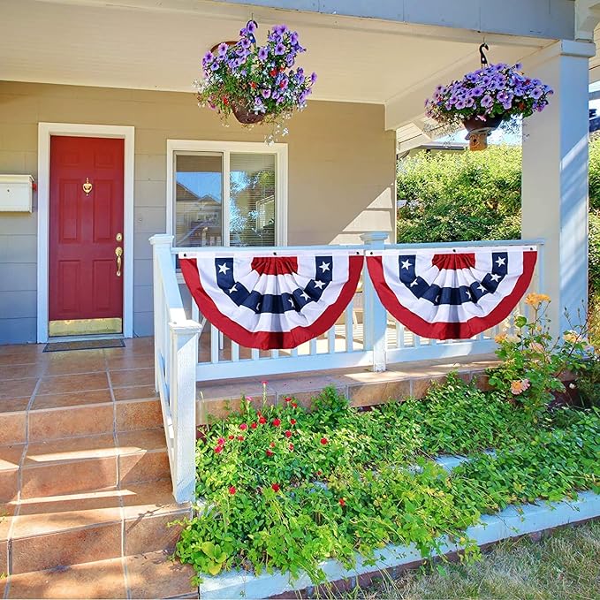 5 Pieces USA Pleated Fan Flag 3x6 FT American US Bunting Flag Patriotic Half Fan Banner Flag with Canvas Header and Brass Grommets for 4th of July Memorial Day Indoor Outdoor Decoration (5, 3x6 Feet)