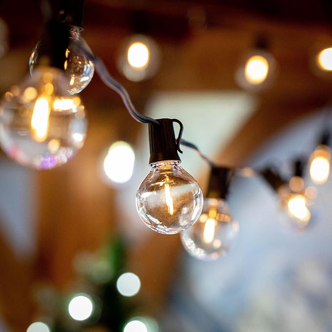 Novelty Lights 100 Feet G40 LED Patio String Lights with 67 Bulbs, Warm White, Weather Resistant and Shatterproof Replaceable Plastic Globe Bulbs, Black Wire
