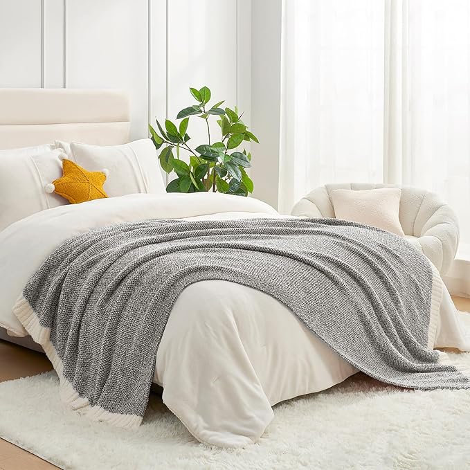 Snuggle Sac Grey Throw XL Blanket, Super Soft Warm Oversized Throw Knit Blankets Fuzzy Plush, Dark Grey, 50x70 inches