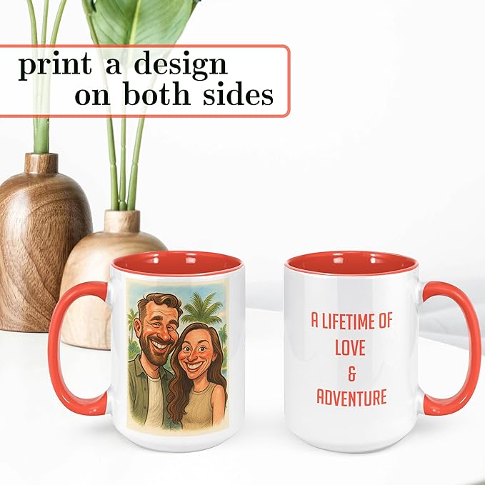 Personalized Coffee Mug, Custom Photo Caricature Gift, Funny Customized Coffee Gift for Men & Women, Custom Mugs with Pictures, Orange 15oz Customized Ceramic Tea Cup
