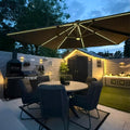 PURPLE LEAF 10 Feet Patio Umbrella Outdoor Cantilever Solar Powered LED Square Umbrella Aluminum Offset Umbrella with 360-degree Rotation for Garden Deck Pool Patio, Grey