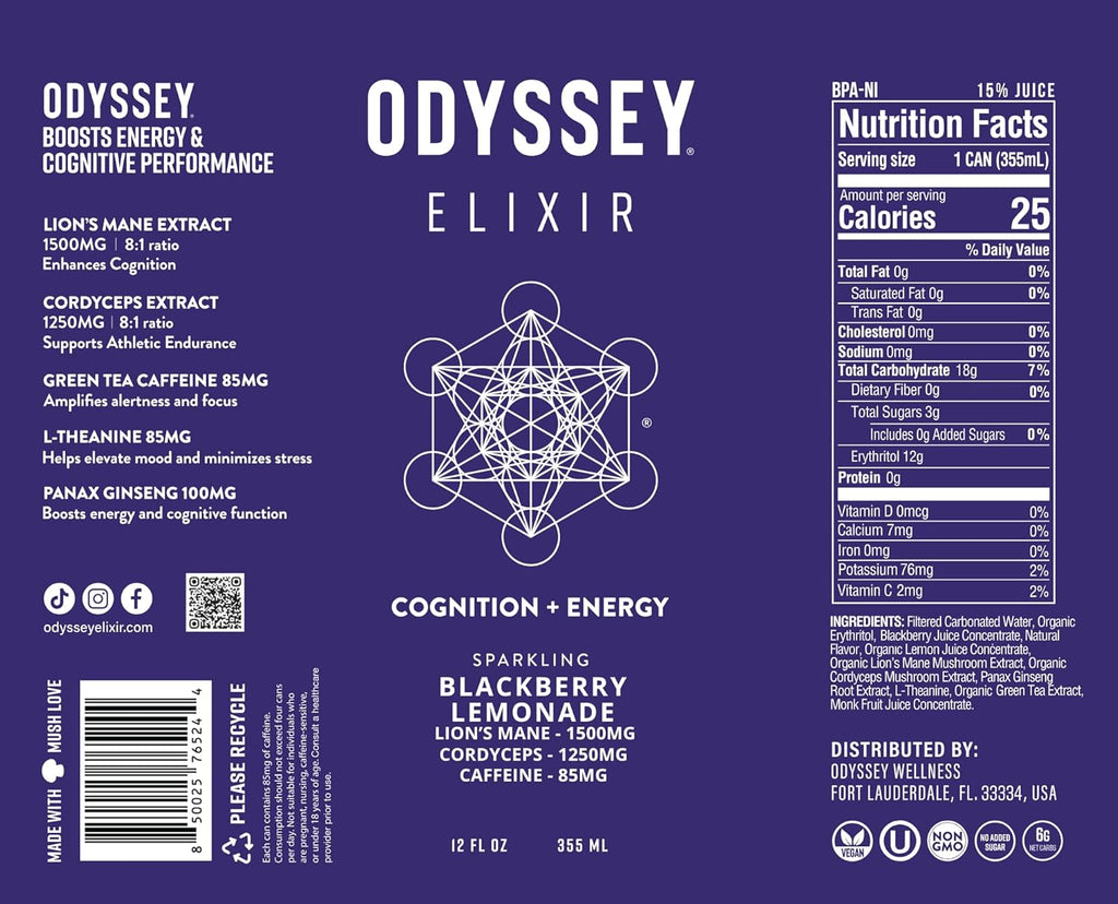 Odyssey Sparkling Energy Drink Blackberry Lemon 12-Pack