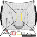 Storgem Baseball and Softball Practice Net 7×7ft Portable Hitting Pitching Batting Training Net Baseball Backstop Net with Batting Tee and Strike Zone and Bow Frame