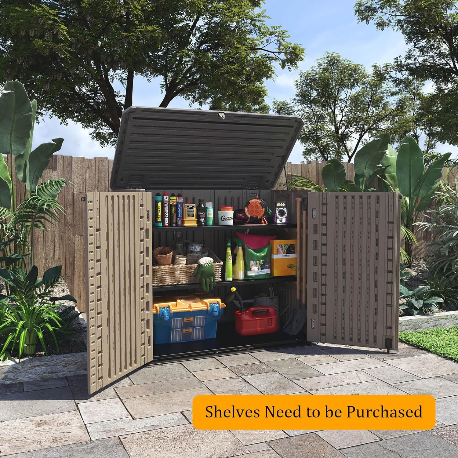 HOMSPARK Outdoor Storage shed, 26 Cu.ft Outdoor Storage Box Waterproof, Outdoor Storage Cabinet for Bike, Garbage Cans, Lawnmower, Garden Accessories, Waterproof, Lockable
