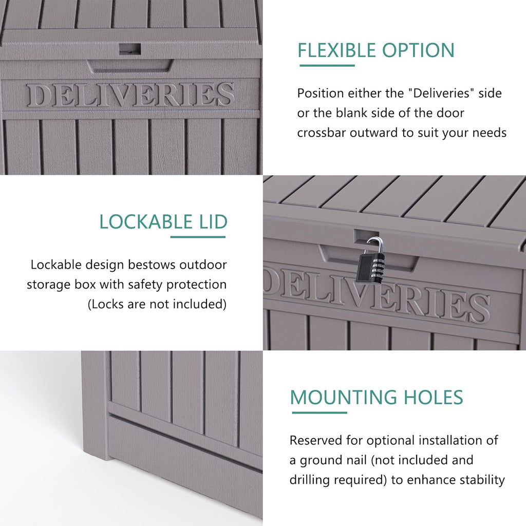 55 Gallon Coffee Resin Deck Box - Lockable, Rust-Resistant Outdoor Storage for Gardens & Patios - Waterproof Bench-Style Box with Handles